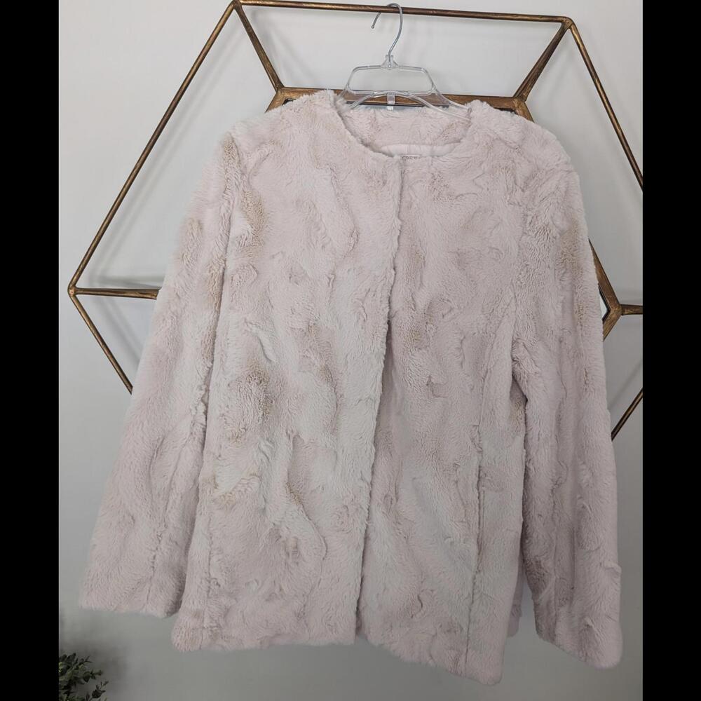 J. Crew Ivory and Cream Faux Fur Jacket, size M